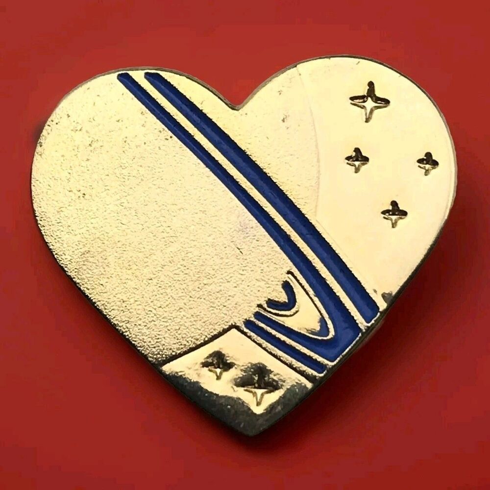 Heart Shape Lapel Pin Gold Tone Space Themed Heart Shaped Stars Planet